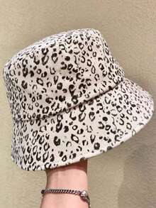 New Women's Japanese Style Leopard Print Rhinestone Bucket Hat, Large Brim Sun Hat, Face-Slimming Sun Protection Hat - A - View 11