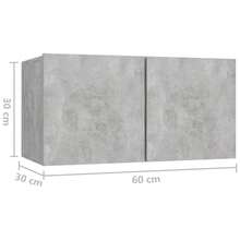vidaXL Wall-Mounted TV Cabinet Set, Concrete Grey, 60 X 30 X 30 Cm, Engineered Wood, Modern Living Room Shelf, Rectangular TV Stand, Space-Saving Furniture Set, Wooden Wall Unit - Concrete Dust - View 3