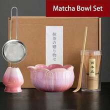 1pc/5pcs Set Flower Petal Matcha Tea Set, Includes Matcha Bowl, Matcha Whisk, Matcha Cup, Stirring Rod, Tea Spoon, Tea Bowl Set, Matcha Preparation Tools, Dessert And Beverage Making Tools, Japanese Style Gift Box, Matcha Whisk Set, Gift For Matcha Lovers - Multicolor - View 2