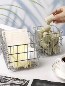 1pc Ins Style Desktop Cosmetic Storage Basket, Multi-Functional Organizer Rack, Makeup Storage Box For Vanity, Bathroom Sink, Kitchen Counter, Sponge Holder, Skincare Organizer, Jewelry Tray, Mother's Day Gift, For Bedroom, Dorm, Office - Silver - View 2