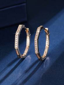 1 Pair Women's Earrings, Light Luxury Fashion Niche Personalized Minimalist Hoop Earrings, High-End Zirconia Inlaid Elegant Daily Versatile Ear Jewelry - W17902 - View 9