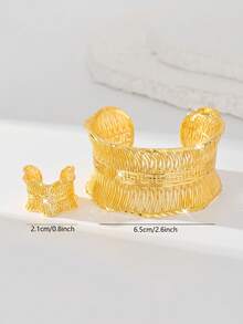 Set de 2 piezas de joyería con brazalete y anillo chapados en oro de cobre, de lujo, elegante y celebratorio - Amarillo Oro - Ver 4