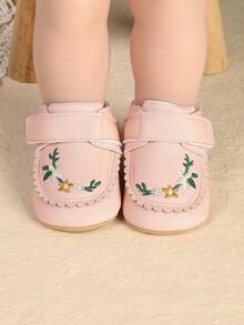 1雙女嬰刺繡花朵時尚可愛防踢公主鞋，適合春秋季節 - 粉色 - 查看 5