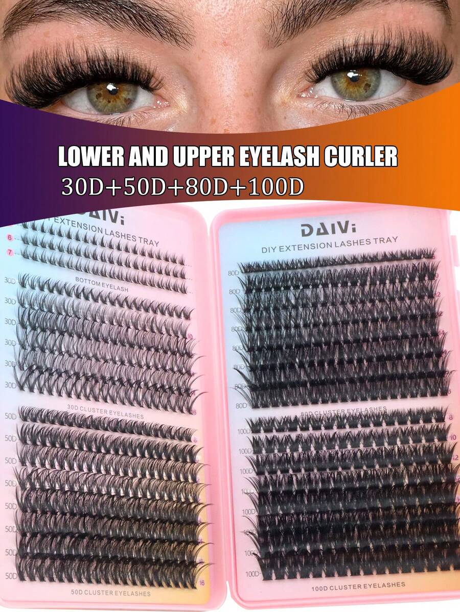 548 Clusters Eyelash Book 30D/50D/80D/100D Mixed Lower Lashes Dense D Curl Large Capacity Open-Close Segmented Fluffy Comfortable Lightweight Beginner Home Wear DIY Self-Application Date Holiday Eye Special Effect False Eyelashes - 查看 1