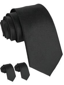 3PCS Solid Color Men's Ties, Diagonal Ribbed Business Formal Hand-Tied Ties, (8cm Wide) - Black - View 31