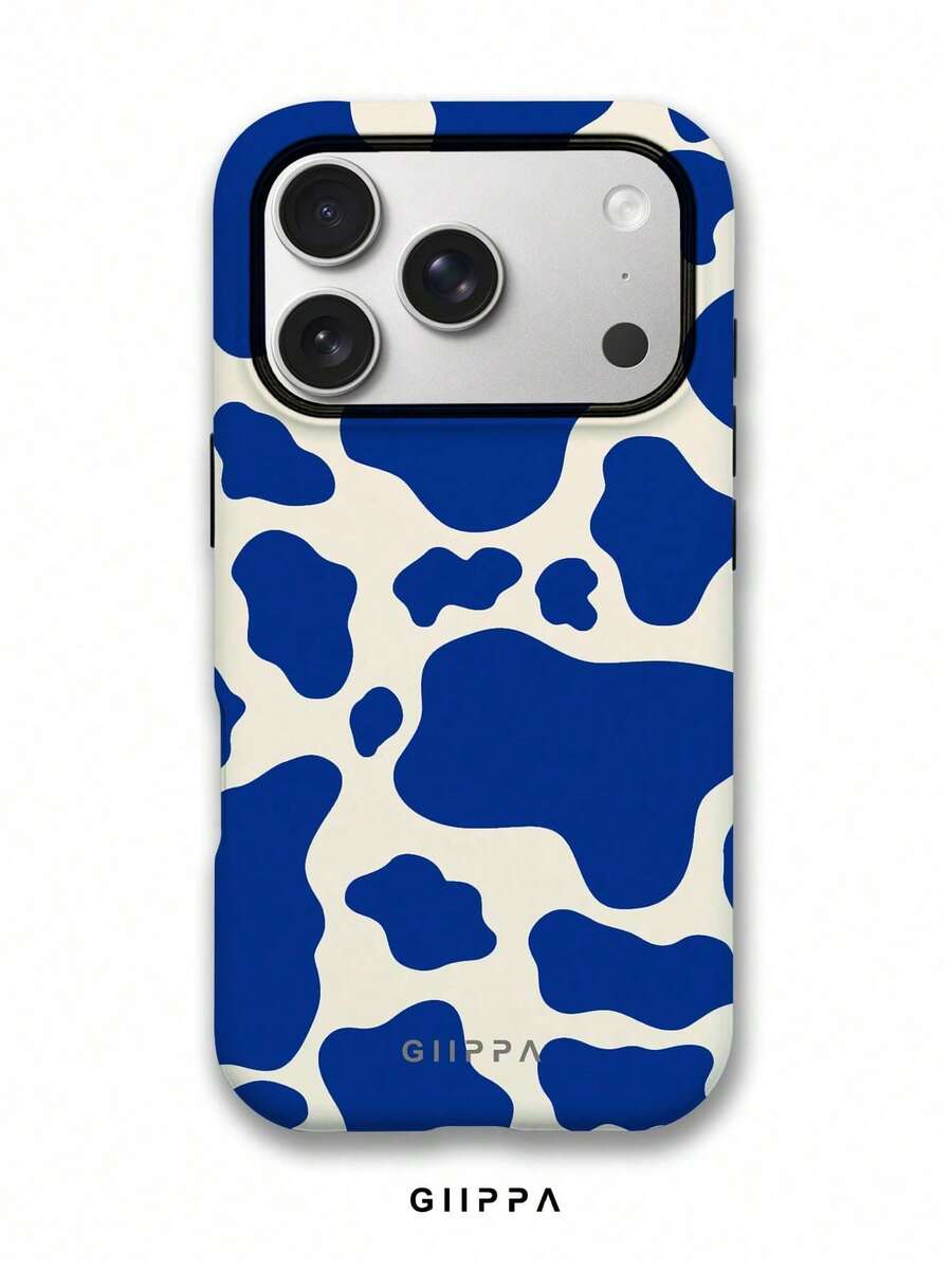 A Stylish Phone Case That Does Not Include A Lanyard Or Stand. This 17 Pro Phone Case Features A Cream-White Base And A Blue Cow Print Design, And Is Also Suitable For The 16 Pro, 15 Pro, And 14 Pro. A Stylish And Unique Korean-Style Phone Case, Compatible With The 11, 12, 13, 14, 15, And 16 Pro Plus. Its Elegant Design Is Suitable For Both Men And Women. A Perfect Gift For Girlfriends On Christmas, Valentine's Day, Easter, Wedding Season, And Birthdays. - 藍色 - 查看 1