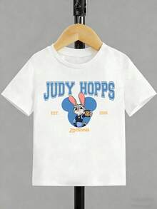 Disney Girls' Short-Sleeve T-Shirt Featuring A Cute, Retro, Double-Sided *Zootopia* Judy Hopps Graphic-Perfect For Theme Park Visits And Everyday Wear - 白色 - 查看 2