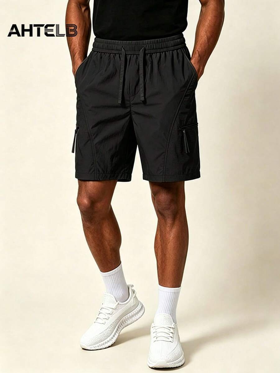 AHTELB Men's Summer Outdoor Hiking Cargo Shorts, Anti-Theft Zipper Pockets, Thin Cool Quick-Dry Loose Fashion Versatile Knee Length Shorts Sports - Black - View 1
