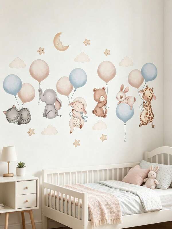 1pc Bohemian Style Rabbit, Butterfly And Flower Self-Adhesive Wall Decal, Suitable For Nursery Decor, Living Room And Bedroom
