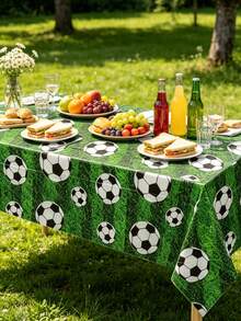 1 pieza Mantel con tema de fútbol, Cubierta de mesa rectangular de plástico, Decoración de mesa para fiesta deportiva, Decoración de fiesta de cumpleaños de fútbol - Multicolor - Ver 4