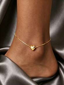 1pc S925 Sterling Silver 3D Heart Pendant Anklet, Japanese & Korean Romantic Minimalist Personalized Sweet Ins Style Elegant Niche Fashion Versatile Ankle Chain, Suitable For Women Beach, Summer Vacation, Elegant Casual Accessory, Valentine's Day Gift - Love - View 2