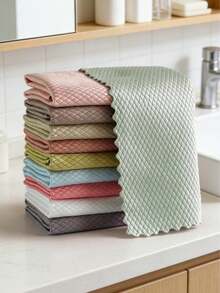 Thickened Microfiber Cleaning Cloths With Fish-Scale Texture (Pack Of 1, 5, Or 10) – Lint-Free, Streak-Free, Highly Absorbent; Suitable For Dishwashing, Bathroom Cleaning, Kitchenware, Car Detailing, And General Household Use (Random Colors) - A - View 10