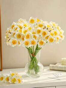 6/3/1 pieza Narcisos artificiales, Narcisos realistas blancos y amarillos, Adecuados para decoración de bodas, Decoración interior del hogar, Flores artificiales realistas para arreglos del hogar y bodas - Multicolor - Ver 1