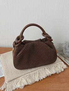 Niche Design Woven Pattern Handbag, Fashionable And Simple Solid Color Personalized Crossbody Bag, Exquisite And Versatile Shoulder Bag - Coffee - View 9