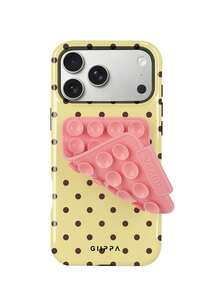 Una elegante funda para teléfono que no incluye cordón ni soporte. Funda GIIPPA de 1 pieza con base rosa claro y diseño de lunares verdes para 17 Pro, adecuada para 16 Pro, 15 Pro, 14 Pro. Funda coreana elegante e interesante, compatible con 11/12/13/14/15/16 Pro Plus. Diseño elegante adecuado tanto para hombres como para mujeres. Regalo para Navidad, Día de San Valentín, Pascua, temporada de bodas y cumpleaños para novias. - Amarillo 2 - Ver 1