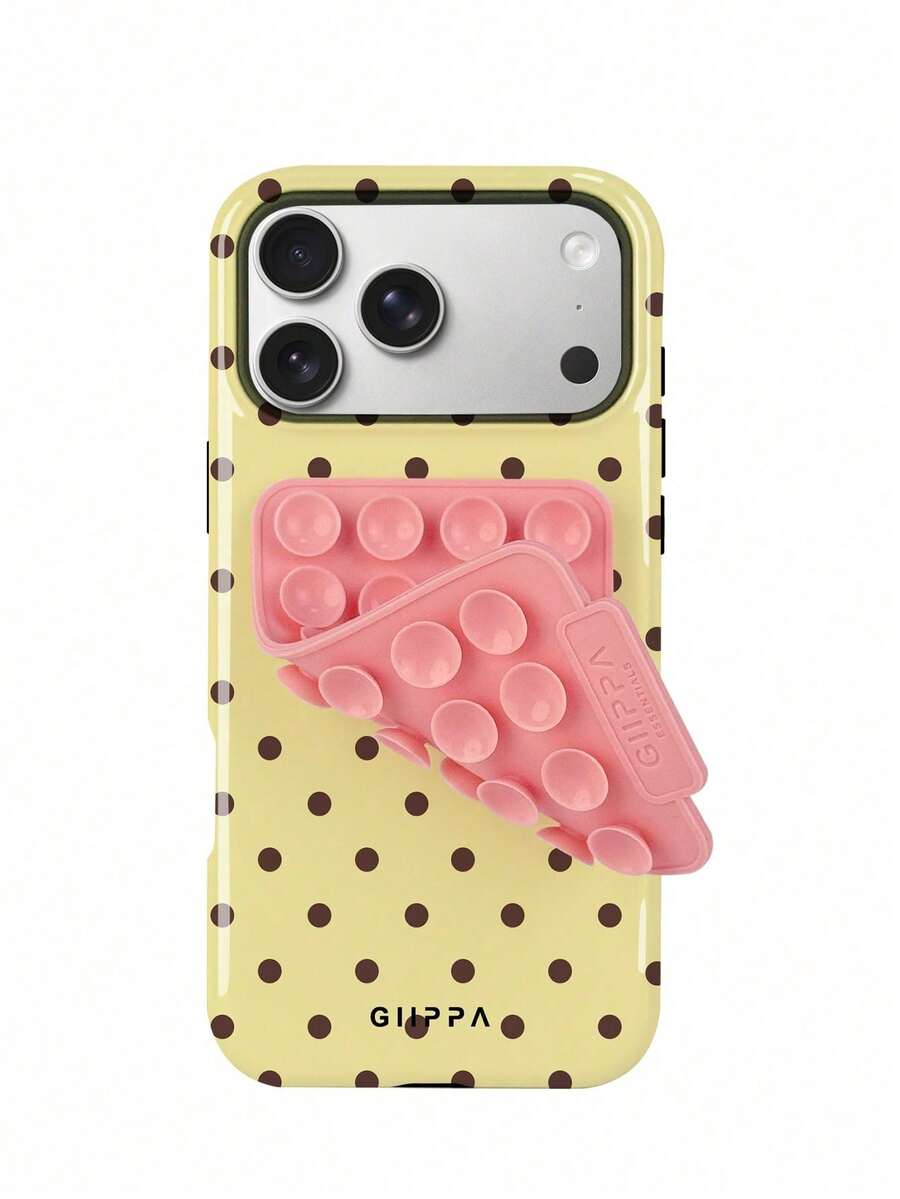 Una elegante funda para teléfono que no incluye cordón ni soporte. Funda GIIPPA de 1 pieza con base rosa claro y diseño de lunares verdes para 17 Pro, adecuada para 16 Pro, 15 Pro, 14 Pro. Funda coreana elegante e interesante, compatible con 11/12/13/14/15/16 Pro Plus. Diseño elegante adecuado tanto para hombres como para mujeres. Regalo para Navidad, Día de San Valentín, Pascua, temporada de bodas y cumpleaños para novias. - Amarillo 2 - Ver 1