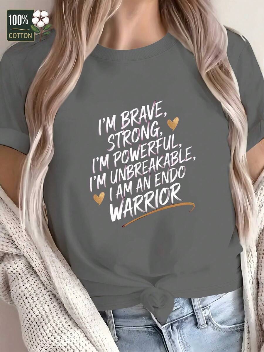 Res - Empowering Slogan "I Am A Warrior" And Endo, 100% Comfortable Fit, Casual Crew Neck With Endo Warrior Phrases, White And Gray Options For Chronic Disease Advocacy - 深灰色 - 查看 1