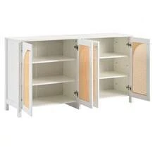 Modern Minimalist Sideboard With 4 Rattan Doors And Metal Handles; Simple Storage Unit For Dining Room, Living Room Or Kitchen (White) - 白色 - 查看 8