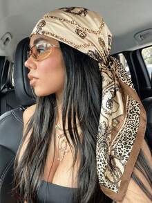 1件女款波希米亞復古豹紋頭巾，休閒優雅日常佩戴，防曬披肩，海灘度假 - 卡其色 - 查看 1