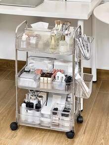 1pc 2/3/4 Tier Rolling Cart, Transparent Multi-Functional Storage Cart With Handle And Wheels, Mobile Storage Rack, Suitable For Office, Bathroom, Kitchen And Living Room, Transparent Practical Cart, Home Storage - Clear - View 7