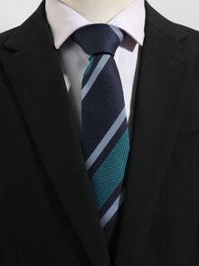 1件裝男士時尚休閒極簡拼接條紋領帶，舒適百搭，適合日常通勤、派對、宴會、商務、約會 - 彩色 - 查看 9