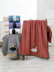 1pc/2pcs White Swan Coral Fleece Bathroom Decor Towel, Soft Absorbent Lint-Free, Unisex Home Use, Beach Wrap, Extra Large Bath Towel, Outdoor Pool Towel, 35*75cm Bath Towel 1pc Or 70*140cm Bath Towel 1pc - White - View 9