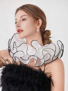 1pc Exaggerated Fluffy Mesh Pleated Detachable Fake Collar For Women - Multicolor - View 1