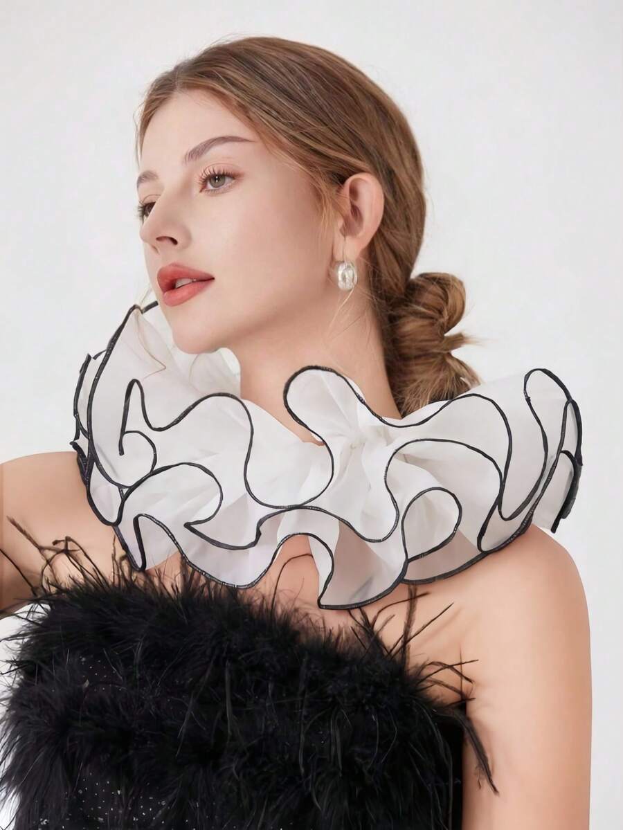 1pc Exaggerated Fluffy Mesh Pleated Detachable Fake Collar For Women - Multicolor - View 1