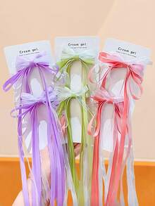 6/2 pièces Pinces à cheveux avec nœud en ruban long, durables et douces pour les cheveux, accessoires capillaires doux et mignons - convient aux filles et aux femmes, pour l'école, les rendez-vous, les vacances - Multicolore - Voir 8