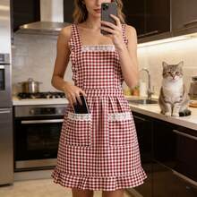 New Fashionable Waterproof, Oil-Proof, Stain-Resistant Lace Plaid Apron, Unisex Design, Great For Mother's Day, Independence Day, Birthday Gifts - X - View 1