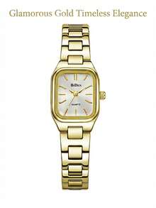 BIDEN Women's Watch, Exquisite And Stylish Square Dial Quartz Watch With Charm, Classic Gold + Box - Gold - View 3