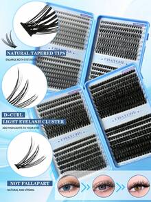 200pcs/300pcs/580pcs/640pcs False Eyelash Clusters D Curl 9-16mm, Eyelashes, Cat Eye, Cosplay, Russian Volume, Natural, Thick, 0.07mm Thickness, D Curl, Suitable For Home Use, Natural Look & Extra Thick & Fine & Extra Soft - C - View 5