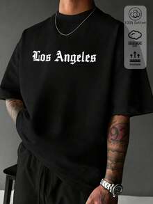 Men's T-Shirt, Los Angeles Gothic Style Graphic Tee, New Spring/Summer Men's Sportswear, Casual Fashion Soft Breathable Men's Black Short Sleeve Top - Black - View 1