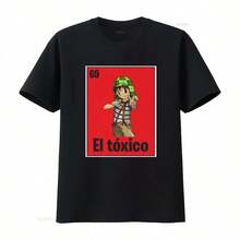 Camiseta Loteria El Chavo Toxico vintage, lavada, suave, con estampado gráfico, elegante, ligeramente casual, transpirable, elástica, para hombre. - Negro - Ver 1