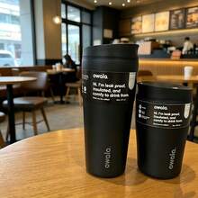 OWALA 20oz/12oz 不鏽鋼水壺，適用於運動、旅行和學校體育活動。此水壺可保持水溫超過 24 小時，密封性良好，便攜，翻蓋設計，非常適合裝冷熱飲、咖啡和冰凍飲料 - 黑色 - 查看 3