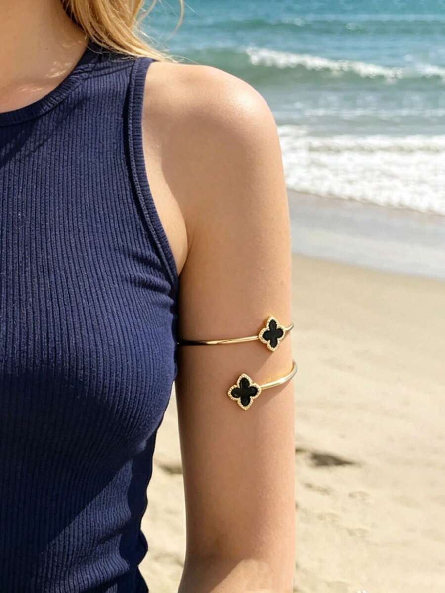 Minimalist Layered Arm Cuff - Black - View 1