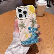 1個 TPU材質夏季粉色條紋衝浪橡皮鴨椰子樹圖案手機殼 適用於 iPhone 17 Pro Max/17/16 Pro Max/15/13/12/11/S20 FE/A15/S24/A55/Note 11/Note 12/Note 13 Pro 全包覆防震軟保護套 - 白色 - 查看 4