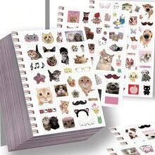 Juego de 8 pegatinas de diario con cabezas grandes de mascotas lindas, paquete de material de collage de gatos estilo Ins, calcomanías impermeables - Multicolor - Ver 4