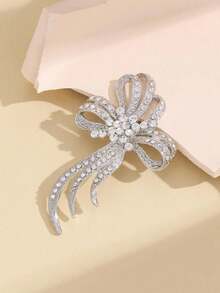 Elegant Minimalist Rhinestone Bow Fashion Brooch Women's Accessory - Silver - View 3
