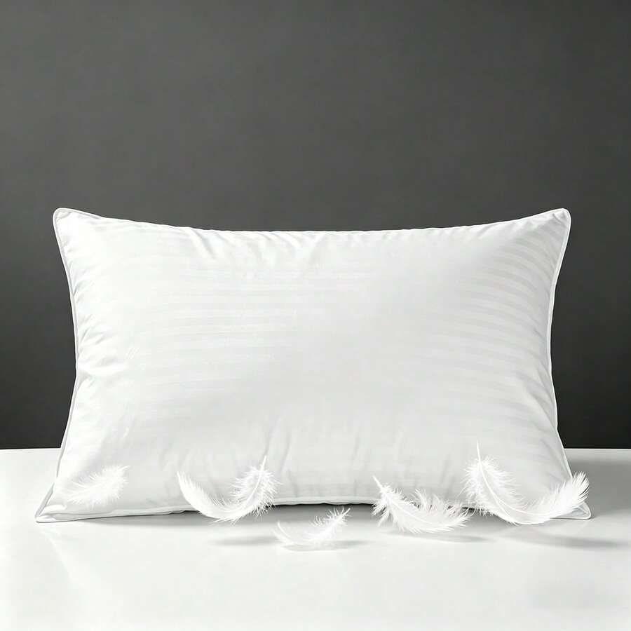 1pc Standard Size Down Feather Pillow, Luxury 3-Layer Structure, Soft Down-Proof Pillow Shell, Fluffy And Comfortable, Suitable For Side, Back And Stomach Sleeping