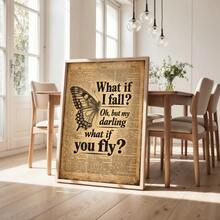 1件 What If You Fly 牆面藝術畫 復古字典蝴蝶印花畫 勵志語錄美學海報 書頁設計 適用於臥室、客廳、圖書館裝飾 送給她的禮物，無框或有框/木製掛飾 - 圖案 - 查看 4