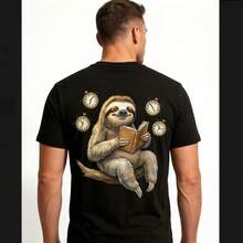 Pure Cotton T-Shirts, Men's T-Shirts, Women's T-Shirts, Printed T-Shirts, Short-Sleeved T-Shirts, Modern And Casual, With A Sloth Print. - 黑色 - 查看 10