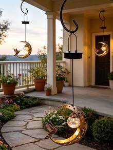 1pc Cross-Border Solar Outdoor Garden Light, Iron Art Lawn Hummingbird Lantern, Iron Art - Multicolor - View 4