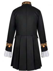 New Vintage Palace Style Jacket, Black Base With Striking Orange Vine Print, Stand Collar Design Showcases Noble Elegant. Cuffs Accented With White Lace Trim, Exquisite Details Highlight Luxury And Elegance. Eye-Catching Costume For Halloween, Masquerade Ball - Black - View 5