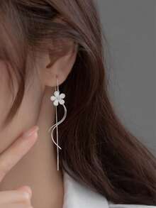 1對時尚簡約S925純銀五瓣花波浪耳環，適合女孩/女性日常配戴，精緻飾品與禮物 - 白金 - 查看 6