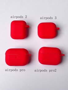 1pc Solid Color Silicone Earphone Case Compatible With AirPods With Carabiner - Red - View 2