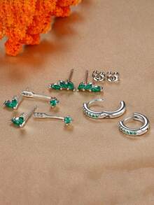 3 Pairs/6pcs Set Exquisite Leaf Zirconia Small Earring Set, 18K Gold Plated, Unique Adjustable Ear Cartilage Studs, Ear Piercing Jewelry - 6pcs Earrings Set - View 9