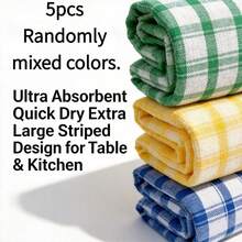 Premium Absorbent Kitchen Towel 5pcs Set - Tea Towels, Ultra Soft And Quick Dry, Made Of Wide Striped Fabric, Suitable For Dining Table, Countertop And Restaurant Coffee Table, Can Be Used As Kitchen Cleaning Cloth, Multiple Colors - 5-piece Set (mixed Colors) - View 13