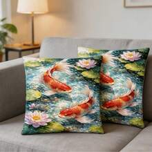 1pc Japanese Traditional Koi Fish Pattern Decorative Pillow Cover, Zipper Closure, Soft Smooth Polyester Fabric, Double-Sided Printed Pattern, Multiple Sizes Available, Suitable For Sofa, Living Room, Bedroom And Office Decoration, Inner Cushion Not Included, Home Culture Style, Perfect Home Decor - Multicolor - View 8