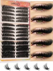 290pcs Independent Lash Tufts 8-16mm Mixed Length D Curl Warp Russian Curl DIY At Home Soft And Fluffy Reusable Suitable For Daily Outings Dates Party Use.Natural & Super - D - View 6